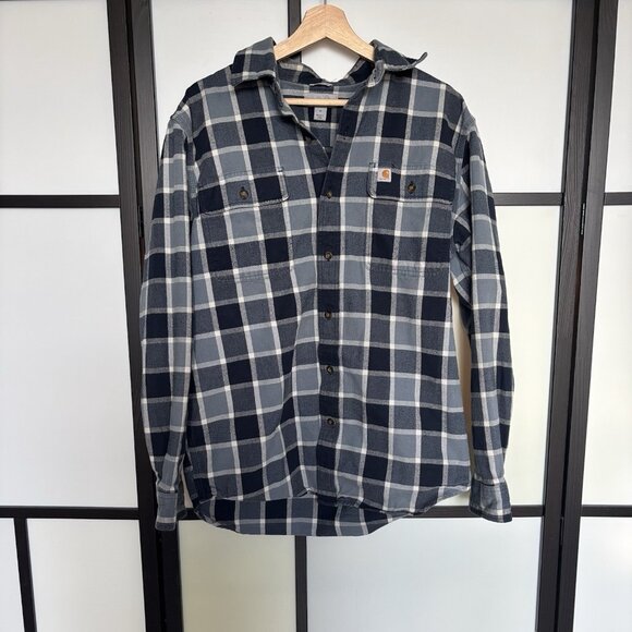 Carhartt Original Fit Blue Plaid Button Down Shirt Men's Medium Cowboy Western - Picture 2 of 13